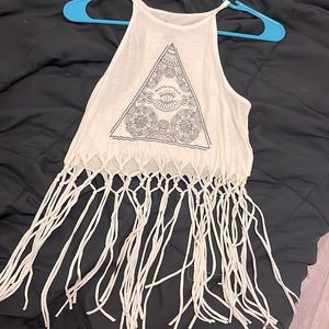 Psychedelic-Esque crop top with fringe
